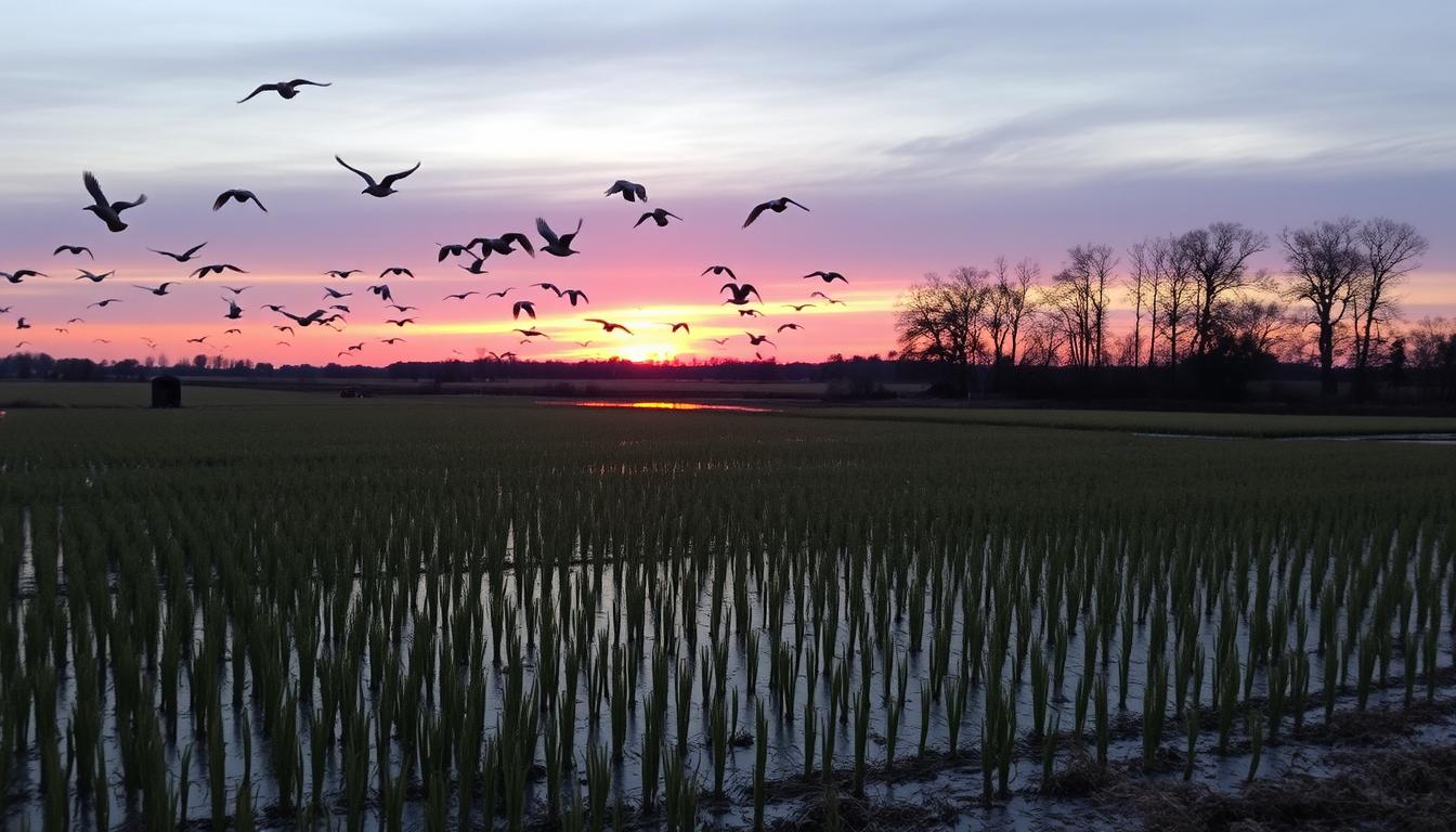 Late season duck hunting Arkansas rice fields